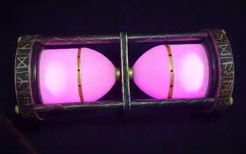 Freaky Friday Hourglass prop, glowing pink